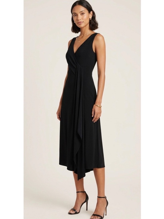 Vintage Dresses & Skirts - Vintage Sleeveless Midi Elegant Asymmetrical Hem Dress True Black Size Medium